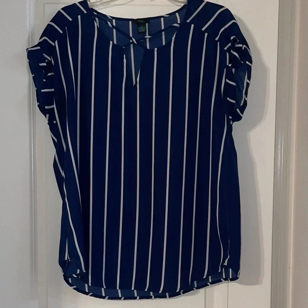 NAVY BLUE & WHITE STRIPED BLOUSE